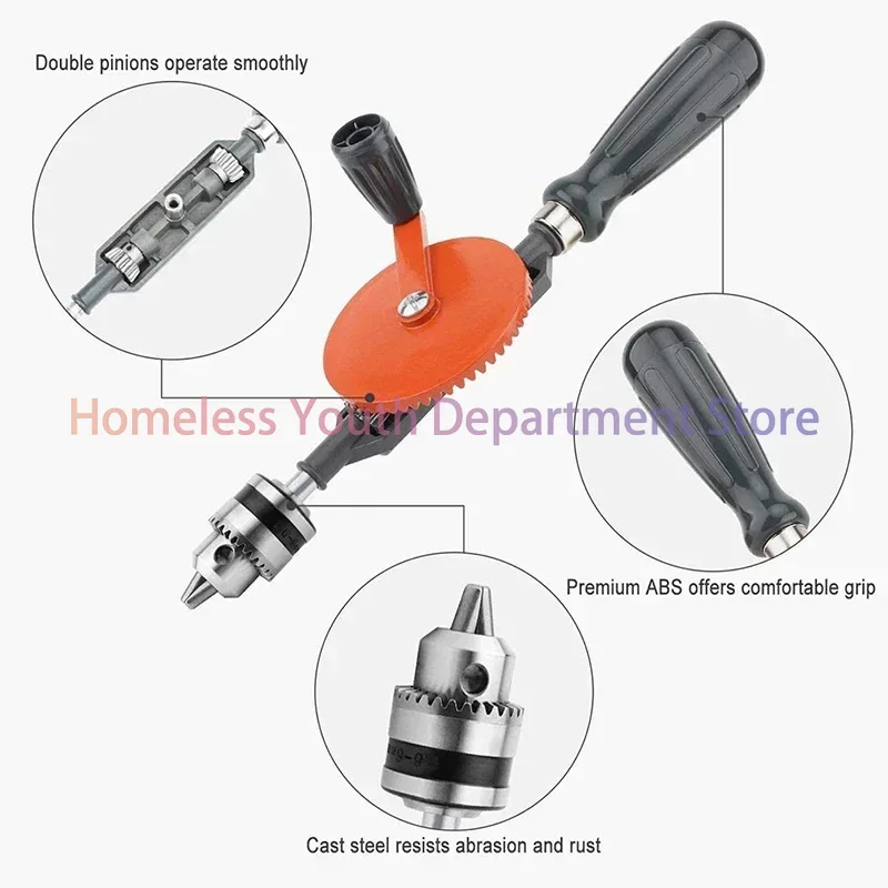 Hand Drill 1/4 3/8 Inch Double Pinions Crank Drill Capacity Manual Drilling Tool for Wood Plastic Acrylic Circuit Board Punching