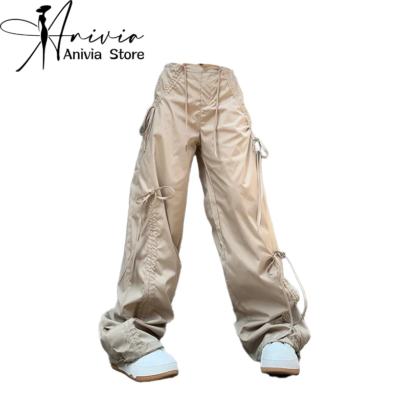 

Women's Khaki Baggy Pants Y2k 2000s Parachute Pants Vintage Streetwear High Waist Trousers Harajuku Pants Aesthetic Clothes 2024