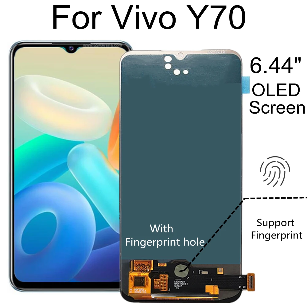 

6.44'' OLED For Vivo Y70 LCD Display Touch Screen With Fingerprint hole Digitizer Assembly Replacement