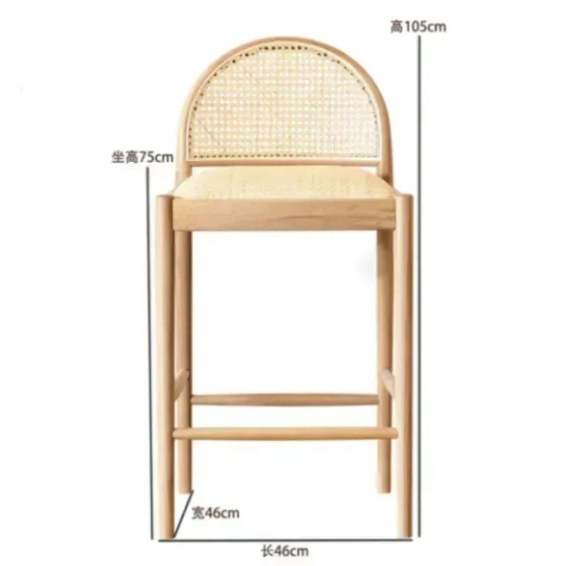 Nordic Rattan backrest Bar Stool Home Luxury Bar Chair Casual Dining Chairs Modern Minimalist Wooden High Stool Reception Chair