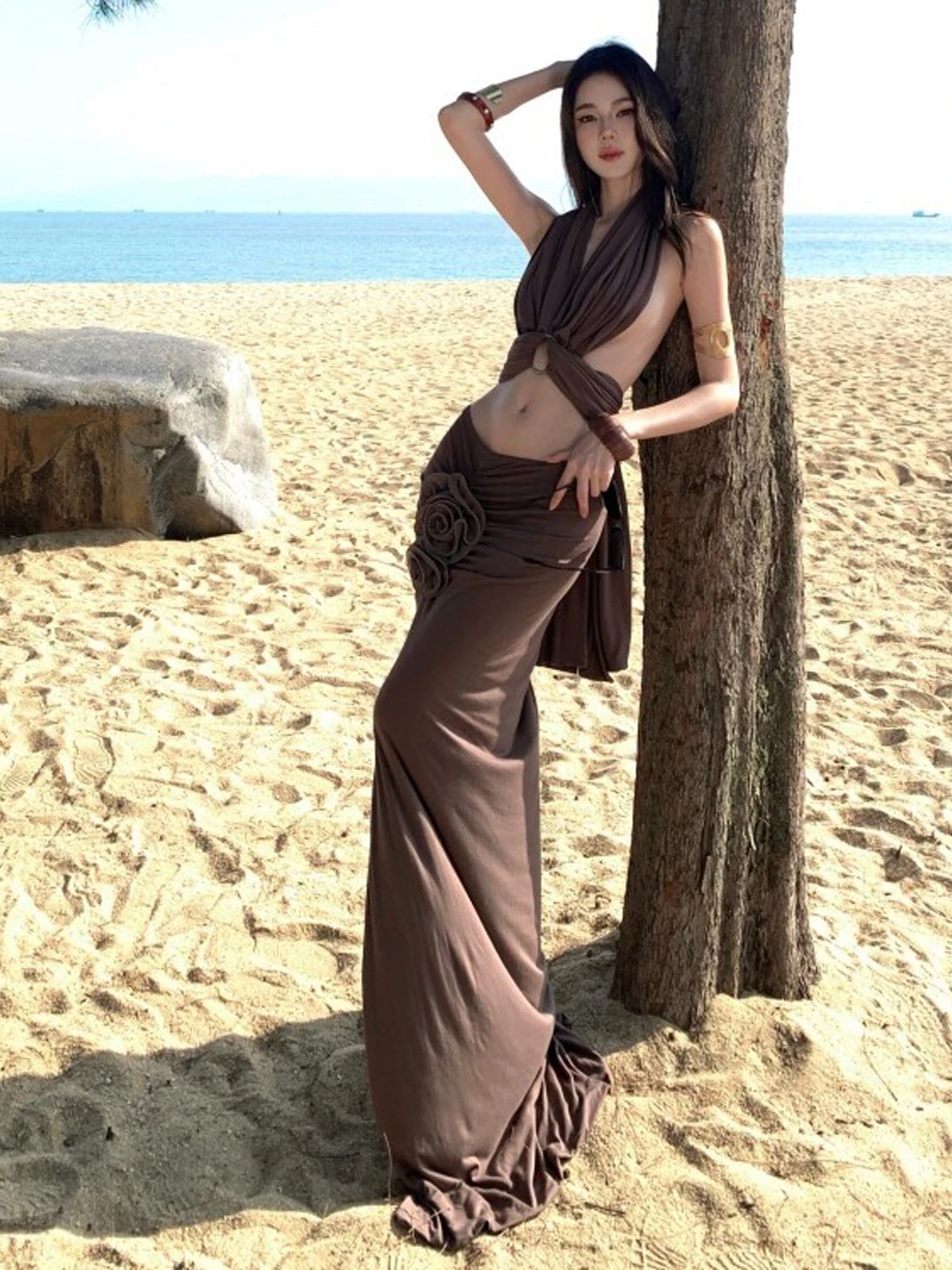 

Sexy Sister Style Half-length Skirt And Strap Top Two-piece Set Summer Fashion Casual Cotton V-neck Anti-wrinkle Medium-thick