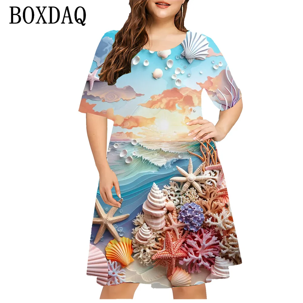 Plus Size Sundress Loose Beach Holidays Dresses For Women Casual Shell 3D Printed Short Sleeve Dress Summer Fashion Clothing 9XL