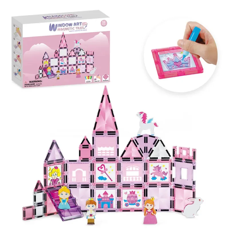 Princess Theme Magnetic Tiles Rod Set DIY Building Blocks Pretend Play Educational Construction Toy for Kids Girls