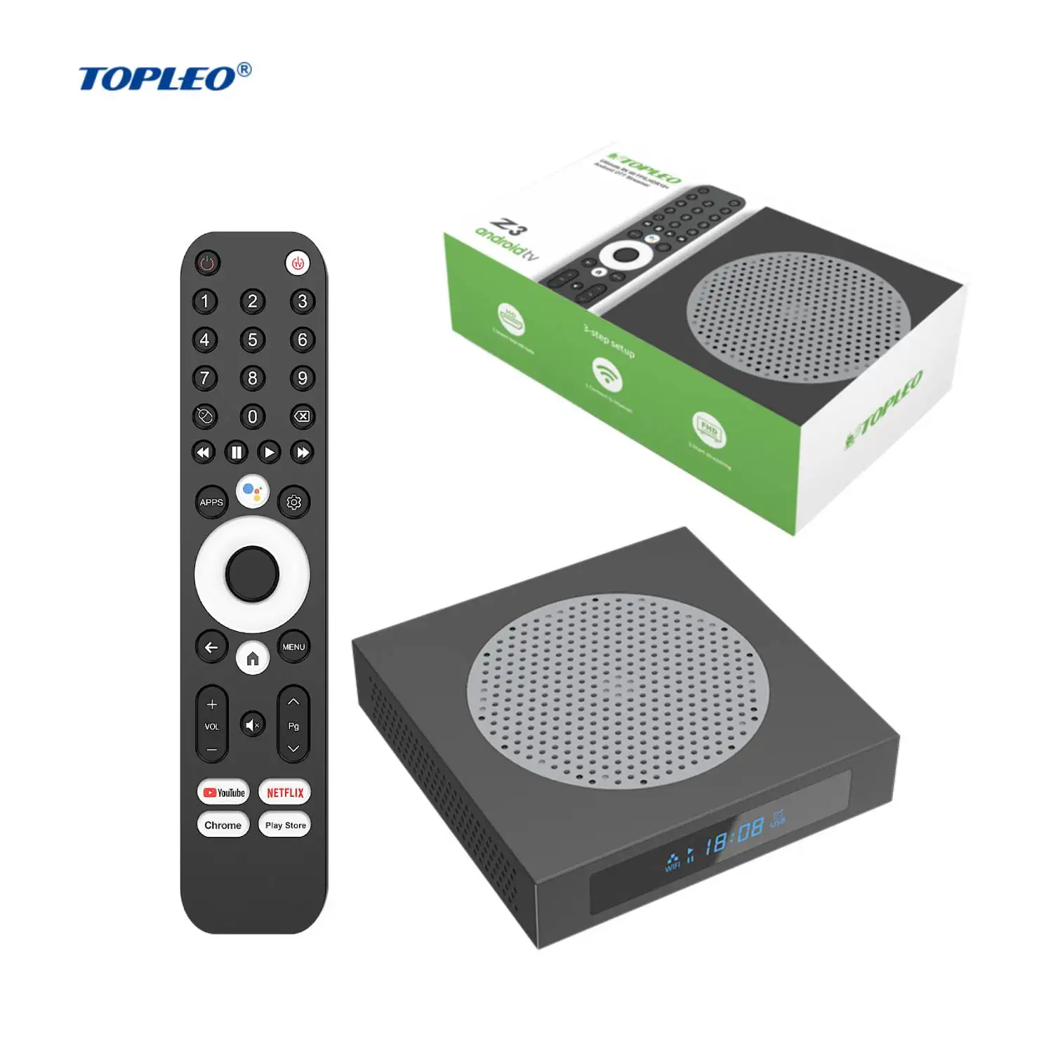 TOPLEO Z3 Smart TV Box Android 15 2+16GB 8K H.265 Decode Quad-Core Voice Remote BT5.0 Media Player Support Netflix & YouTube