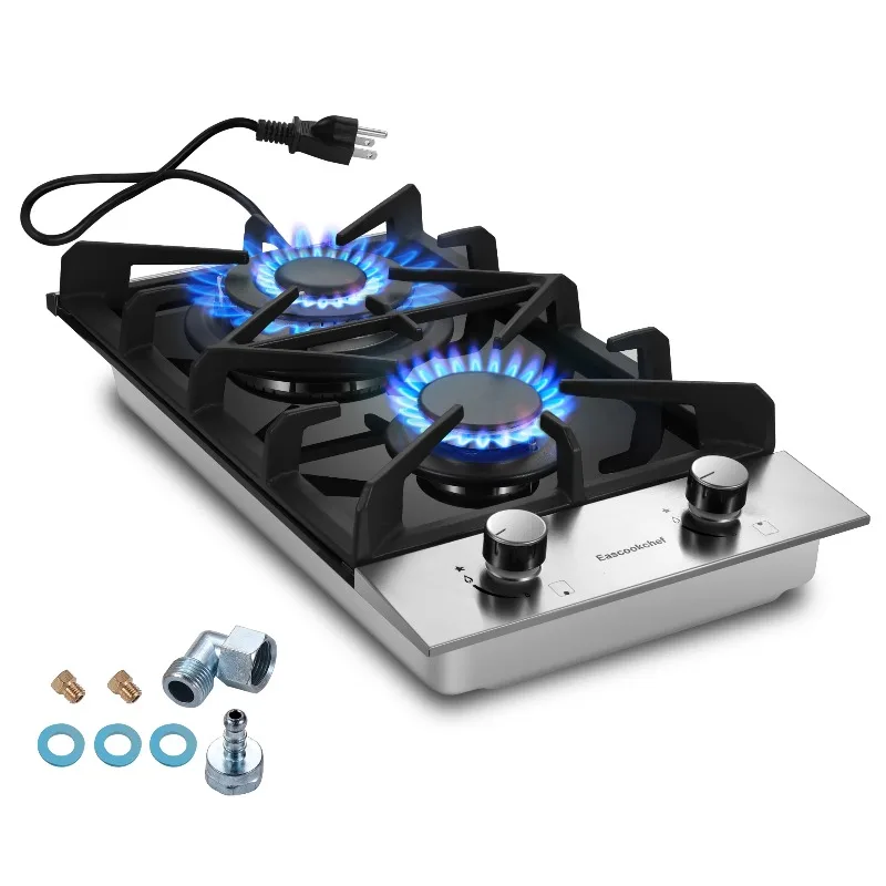 Tieasy 12 inch 2 Burner Propane Built-in Tempered Glass with Thermocouple Protection  Cooktop GC001-122G