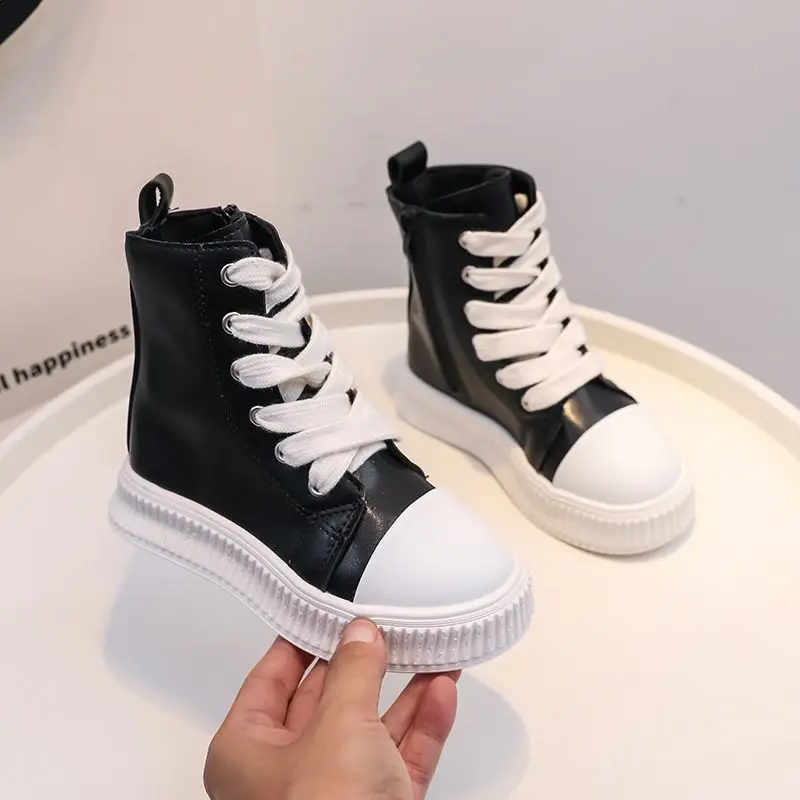 

2026 Kids Winter Boots New Korean Style Waterproof Mid Calf Leather Shoes for Girls Boys Fashion Warm Footwear