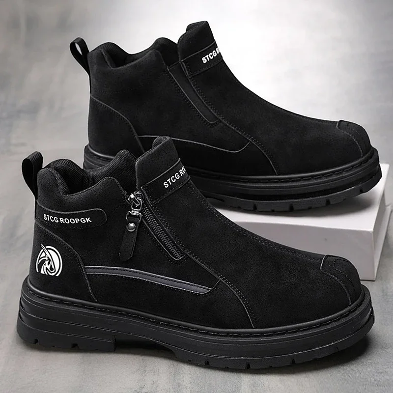 

Mens Casual Labor Shoes Non Slip Wear-resistant Sneakers Fashion Zipper Versatile Men Outdoor Climbing Shoes Zapatos Para Hombre