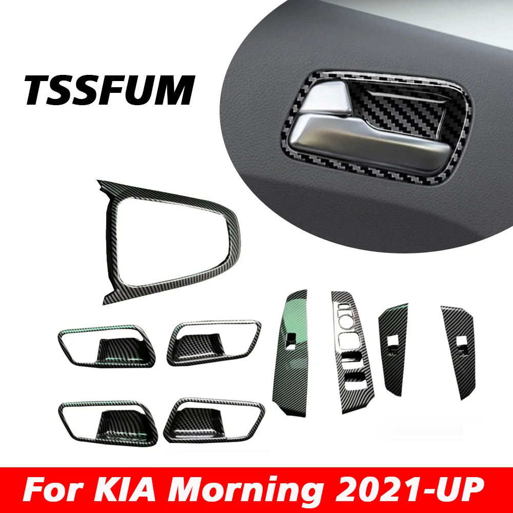 Car Interior Carbon Fiber Full Set Sticker Control Gear Shift Panel Cover for KIA Morning GT Line 2021 2022 2023 2024 Accessory