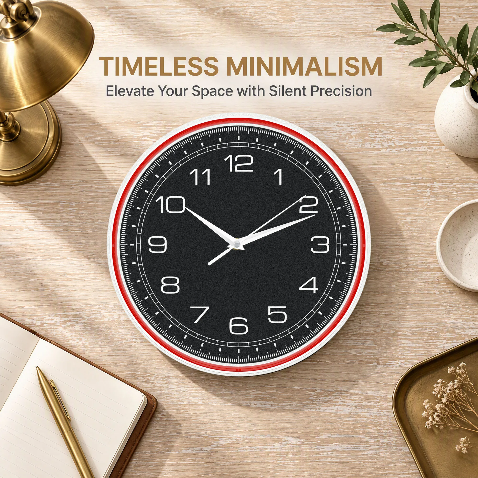 Black Dial Modern Design Silent Quartz Non Ticking Wall Clock with Neon Rim Contemporary Home Decor LED Night Light Wall Clock