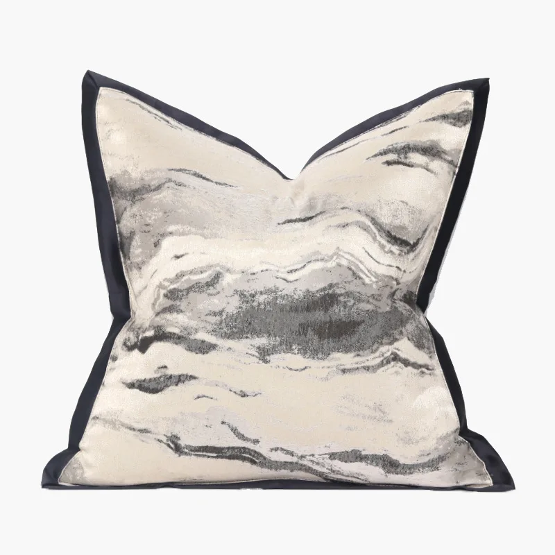 

Neo-Chinese Ink Painting Throw Pillow Cover High-Density Jacquard Cushion Case with Edging Premium Textured Finish for Sofa