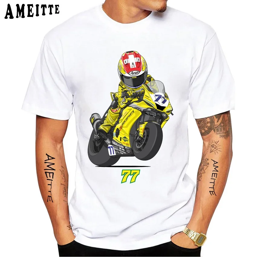 Dominik Aegerter # 77 GP Classic T-Shirt New Men Short Sleeve Adventure Moto Sport Casual White Tops Motorcycle Rider Tees