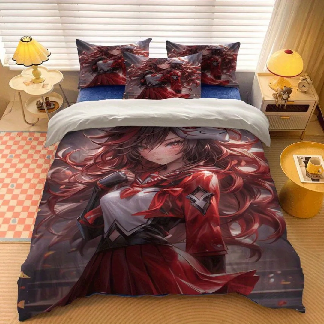 طقم غطاء لحاف مطبوع عليه رسوم متحركة Firefox Girl مكون من 2/3 قطعة، مجموعة غطاء لحاف تحتوي على غطاء لحاف وغطاء وسادة - مثالي لغرفة النوم،