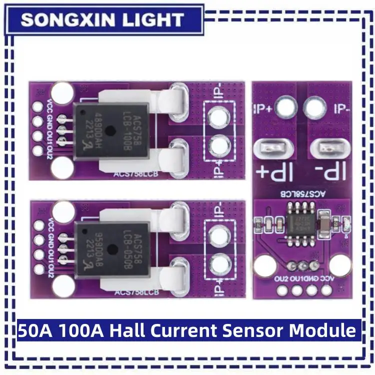 50A 100A Hall Current Sensor Module Linear Analog AC DC 3.3V-5V ACS758 ACS758LCB-050B 100B-PFF-T For Arduino RC Model Connector