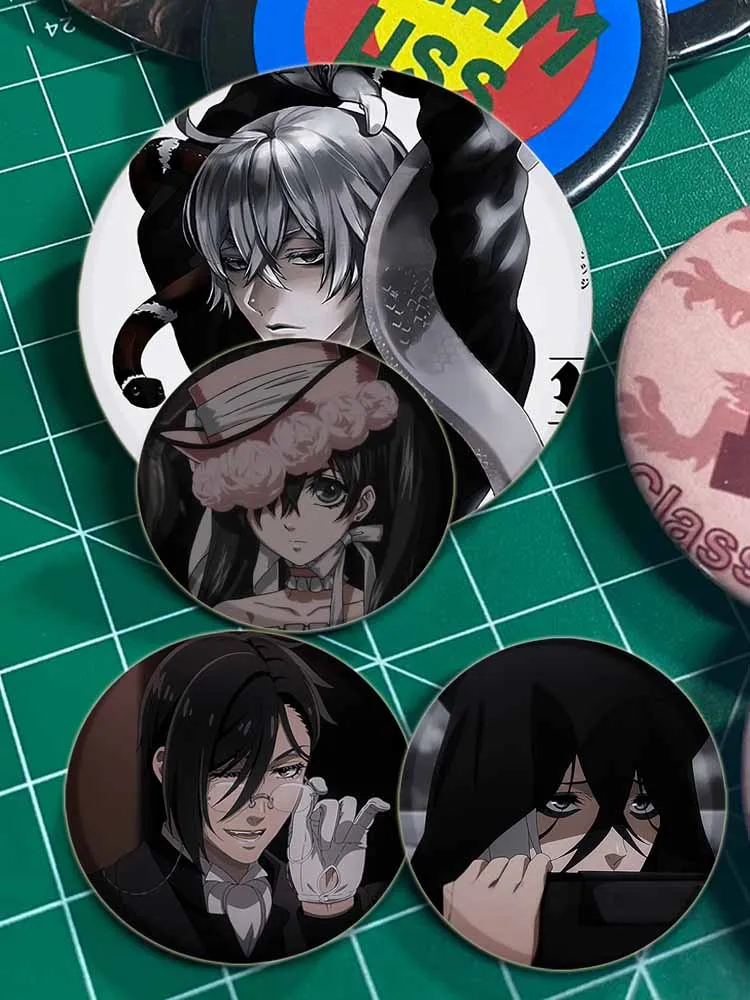 32/44/58mm Anime Black Butler Badge Simple Button Pin Snap Brooches Daily Fashion Decoration Birthday Anniversary Ideal Gift