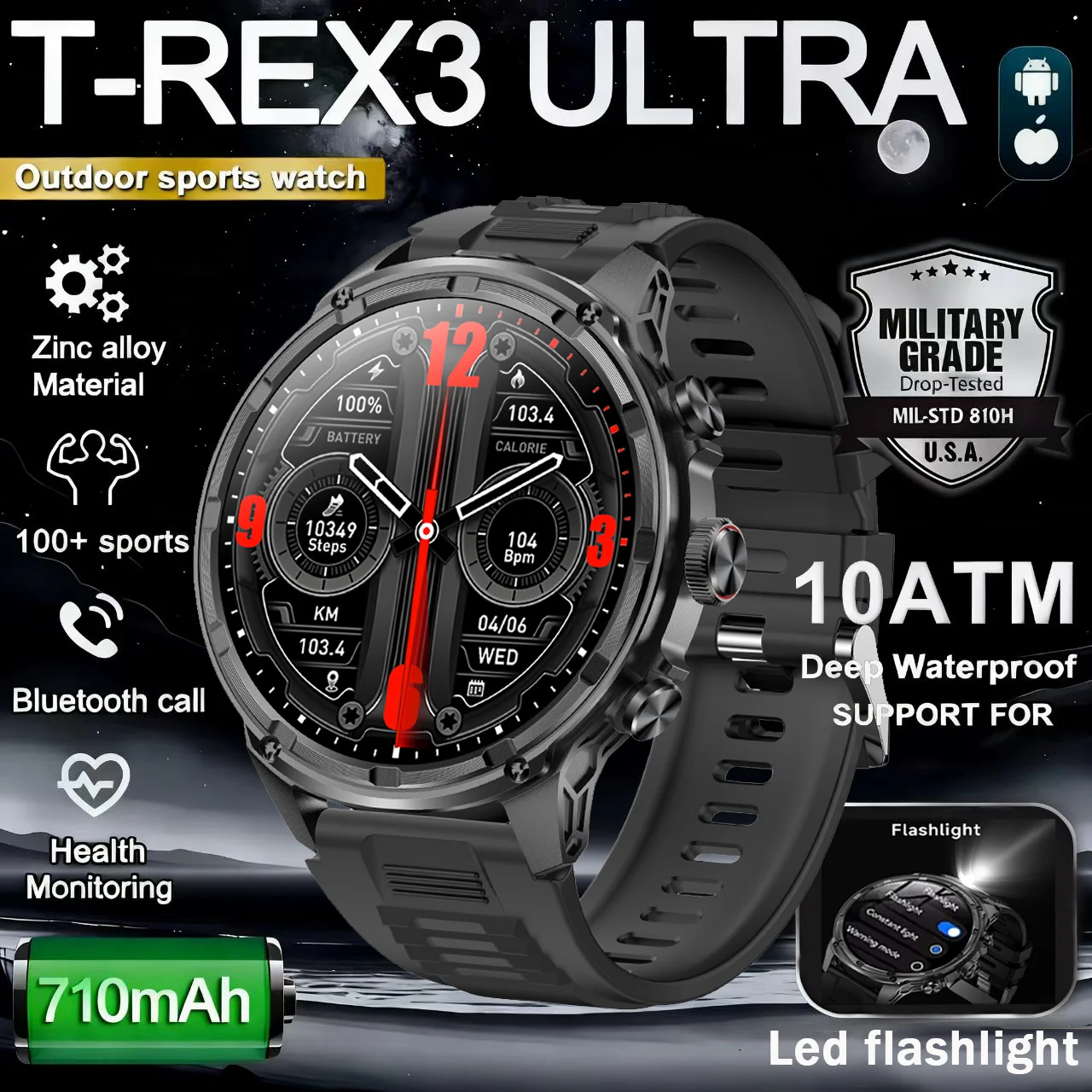 2025 chamada Bluetooth de nível militar de ultra-alta definição de 1,85 polegadas, bateria grande de 710mAh, smartwatch de rastreamento de fitness esportivo 170 +