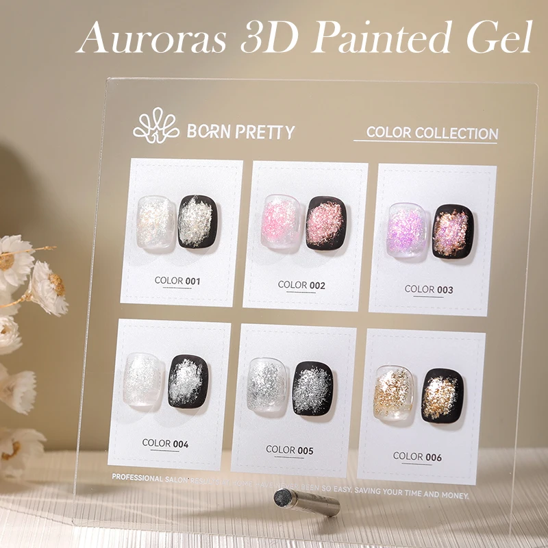 BORN PRETTY Auoras 3D Painted Gel Nail Polish Sparking Shining Glitter Painting Metallic Mirror Line Effect Nail Art Varnish 5ml