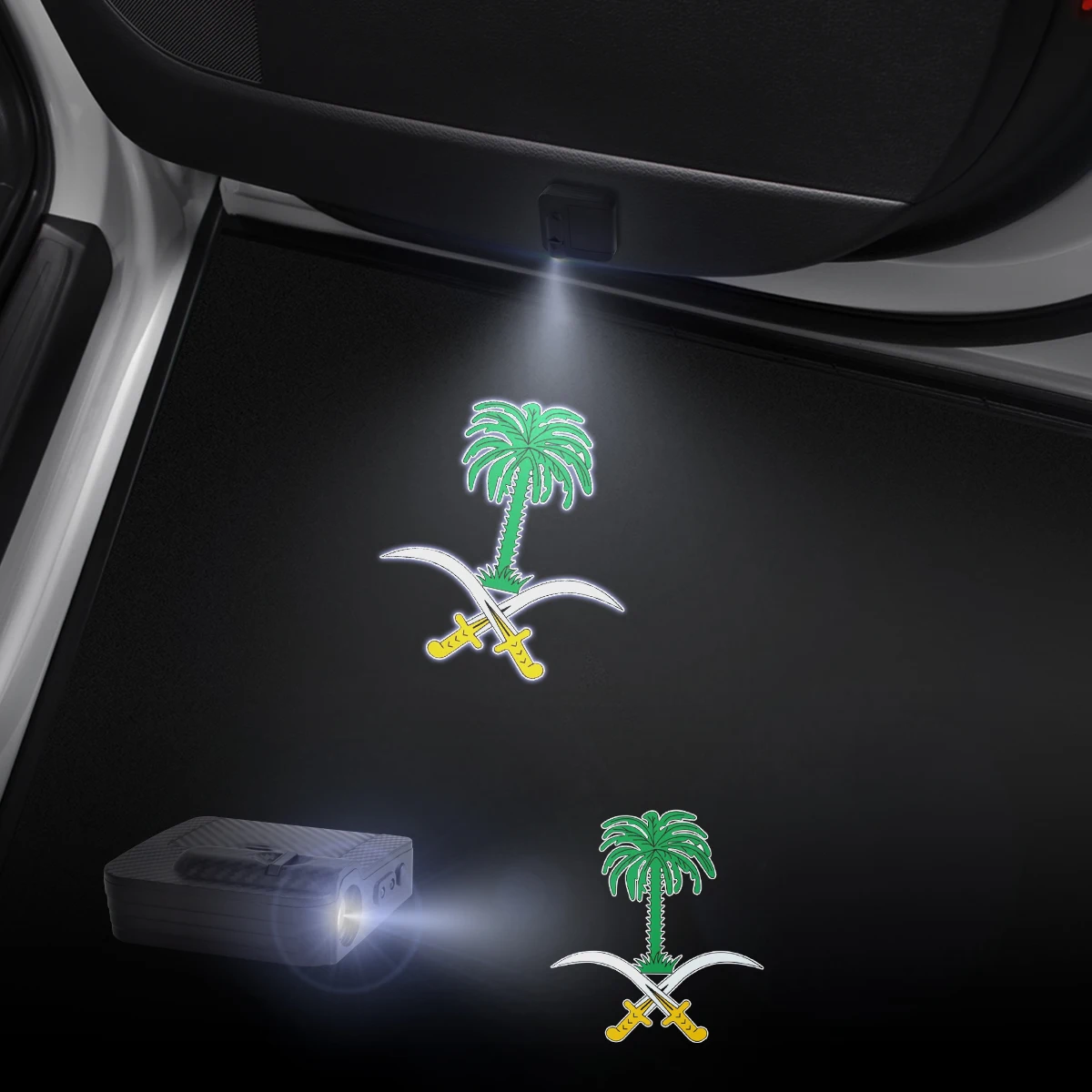 1/2PCS For Coconut Palm Saudi Arabia National Emblem Car Door Welcome Lights Laser Projector Logo Wireless Sensing