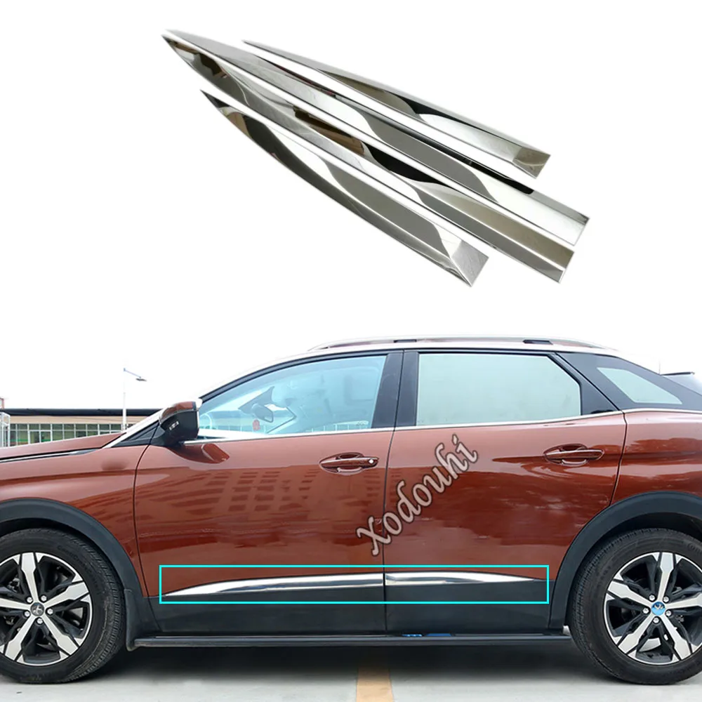 Car Body Bumper Detector Stainless Steel Side Door Trim Stick Strip For Peugeot 3008 GT 3008GT 4008 2016 2017 2018 2019 2020