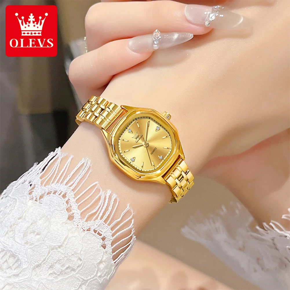 OLEVS Women's Watches Luxury Fashion Stainless Steel Strap Original Square Quartz Wristwatch for Lady Waterproof Trend New 5888