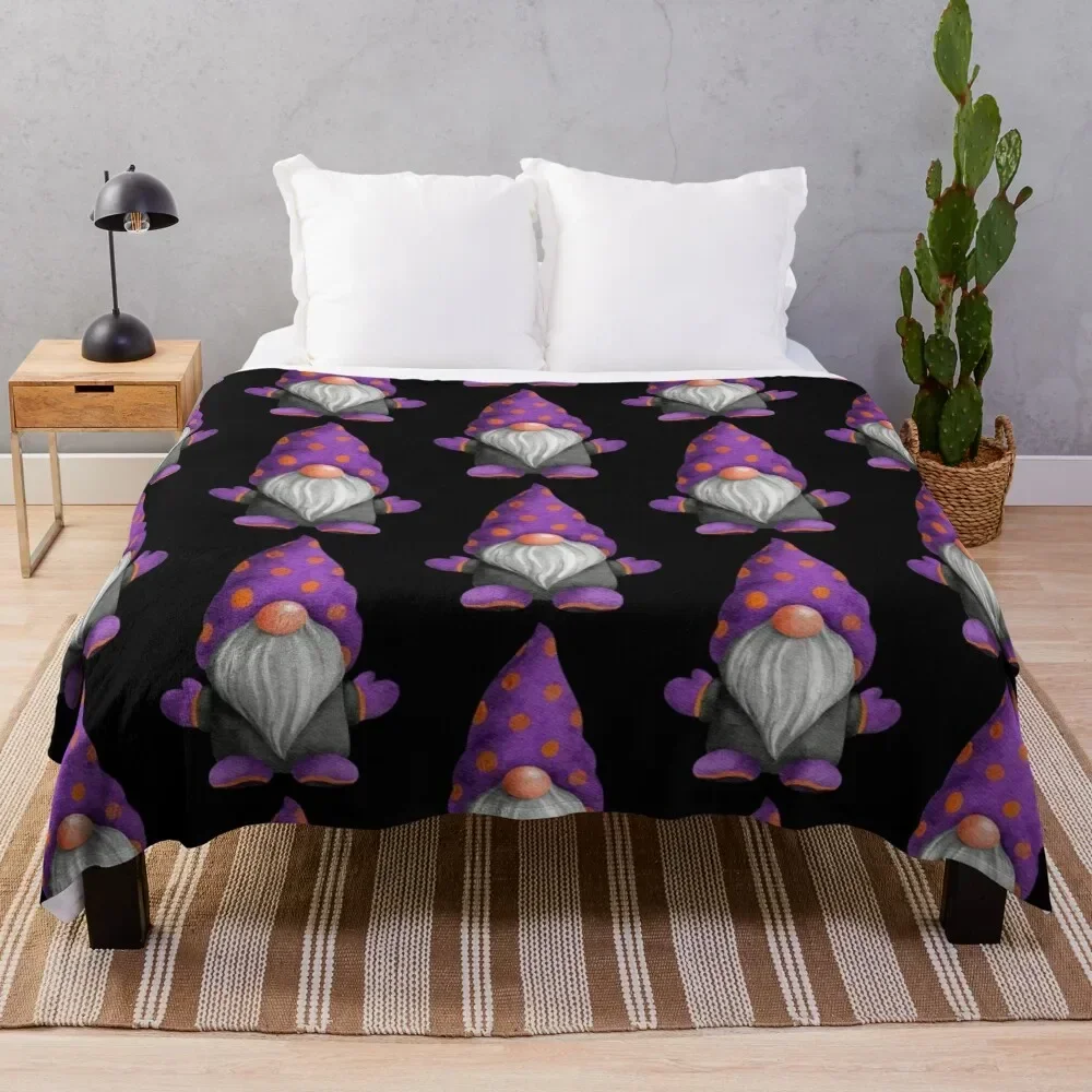 Cute Gnome Purple and Orange Dots Throw Blanket Luxury St Bed covers Large Blankets