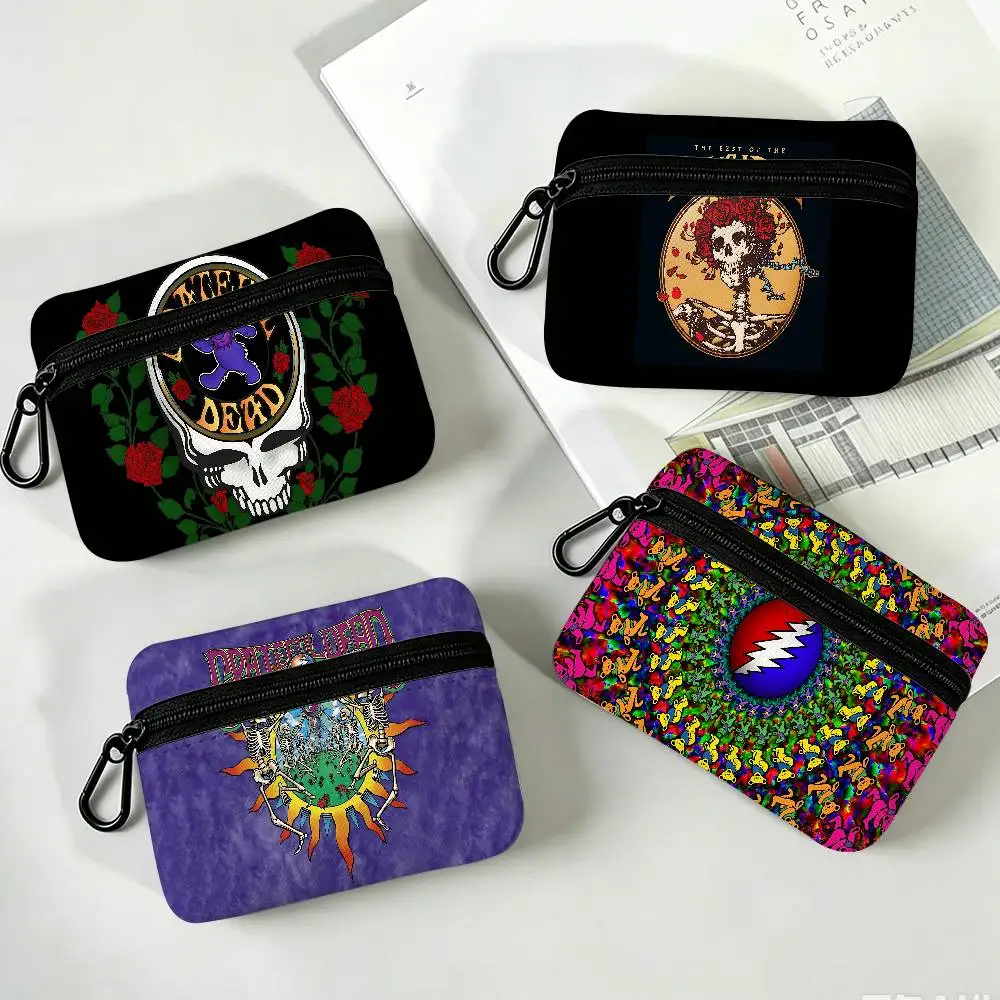 Band G-Grateful Dead Psychedelic Rock Lightweight Oxford Fabric Coin Purse Carabiner Hook Design Mini Card Key Organizer Bag