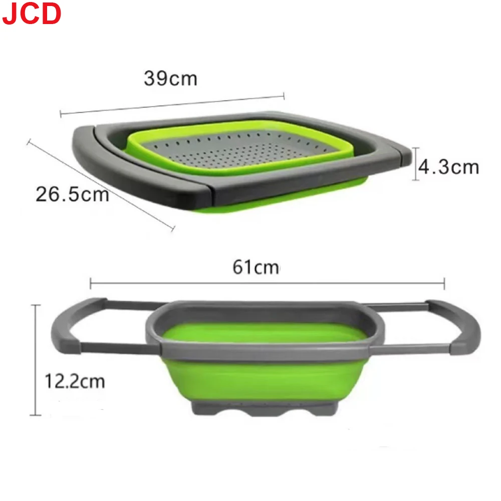 JCD 1pcs Fruit Vegetable Washing Basket Foldable Strainer Silicone Colander Dish Collapsible Drainer Filter Kitchen Storage Tool