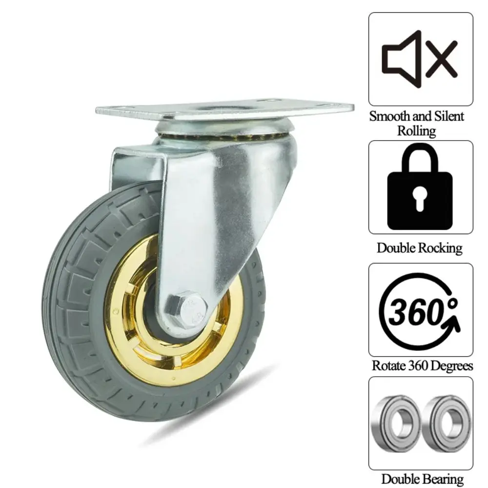 Noiseless Furniture Caster Heavy Loads Wear Resistant Swivel Caster Rubber With Brake Roller Wheel Shelf Cart Wheel