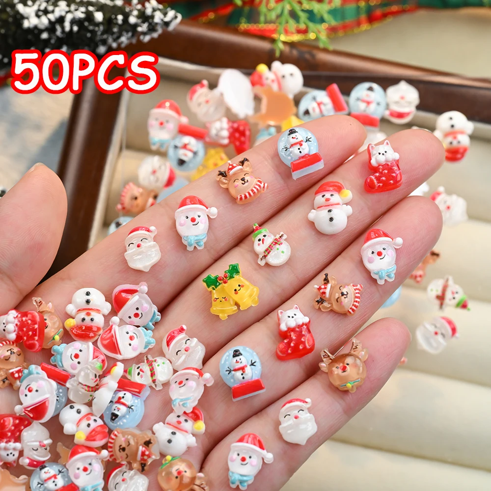 50 Stück Mix Weihnachten Nagel Charms Cartoon 3D Niedlicher Weihnachtsmann, Rentier, Weihnachtsbaum Design Harz Zubehör Festival Nägel Zubehör