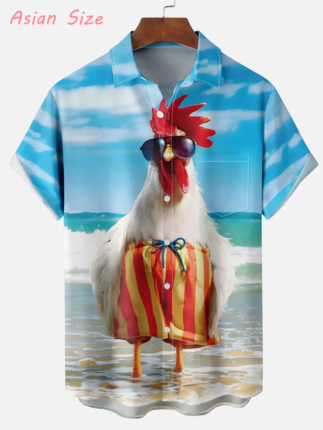 

Cartoon Rooster Graphic Men Short Sleeve Lapel Shirt Tops Unisex Funny Button-Down Hawaiian Shirts Summer Daily Female Blouses
