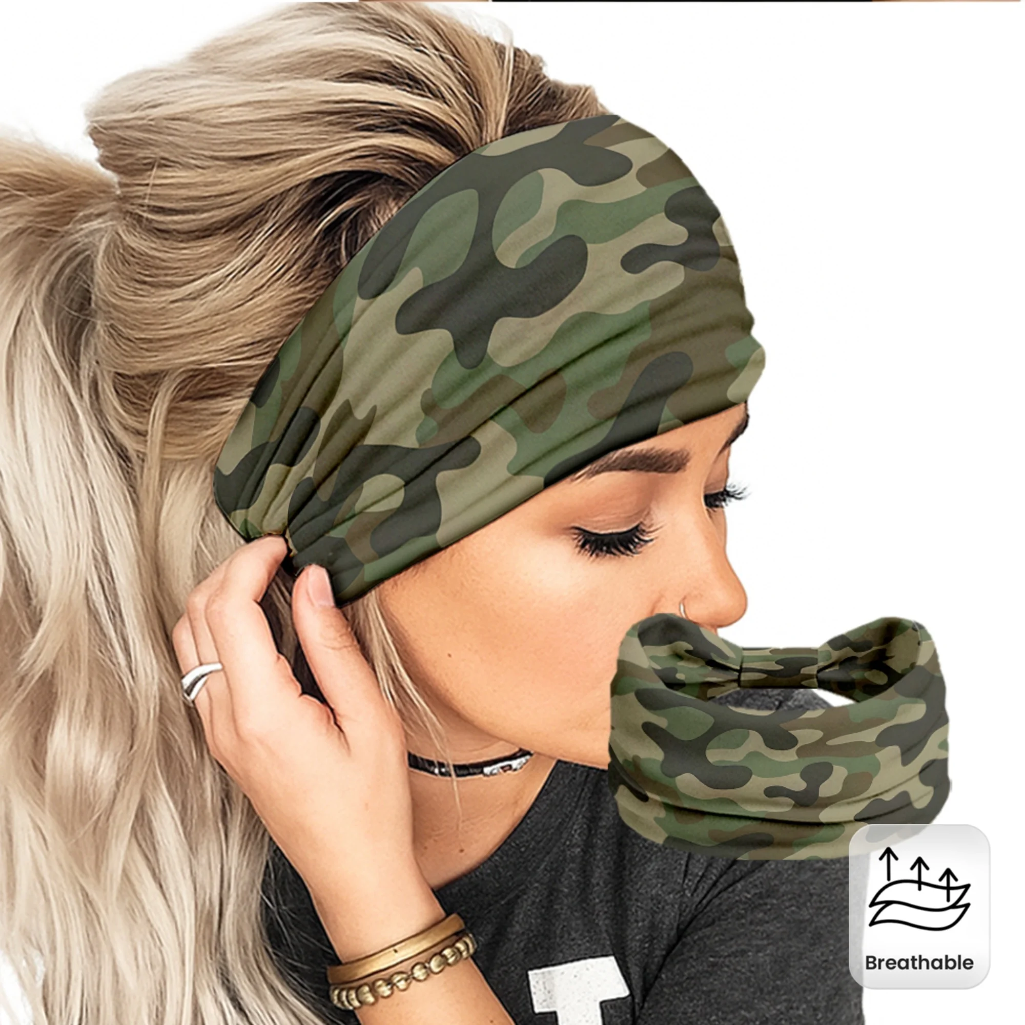 

1 camouflage elastic wide version headband, breathable sweat-absorbing polyester fabric, soft knot headband, unisex, suitable for yoga, running, cycling, fashionable hair accessories for all seasons