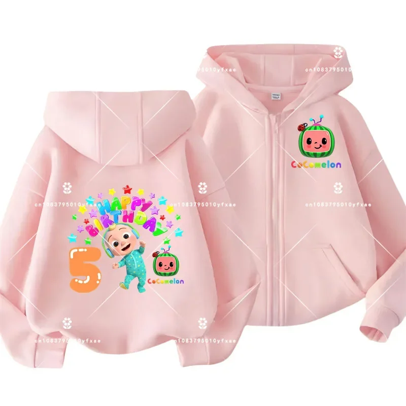 Baby 1-14 years birthday gift Children's zipper hoodie Cartoon print Boys girls Kawaii Knitwear Autumn/Winter Coat cocomelon