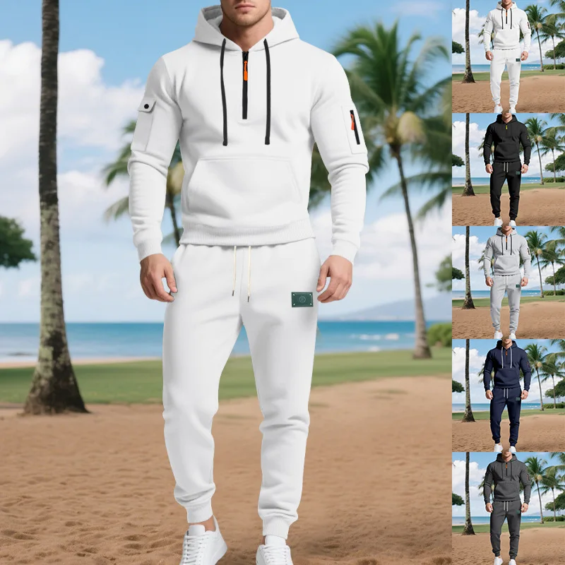 

2025 Autumn Winter New Men's Sweatshirt Set Loose Fleece Warm Heavyweight Commuter Casual Workwear Trendy Sweatshirt Set