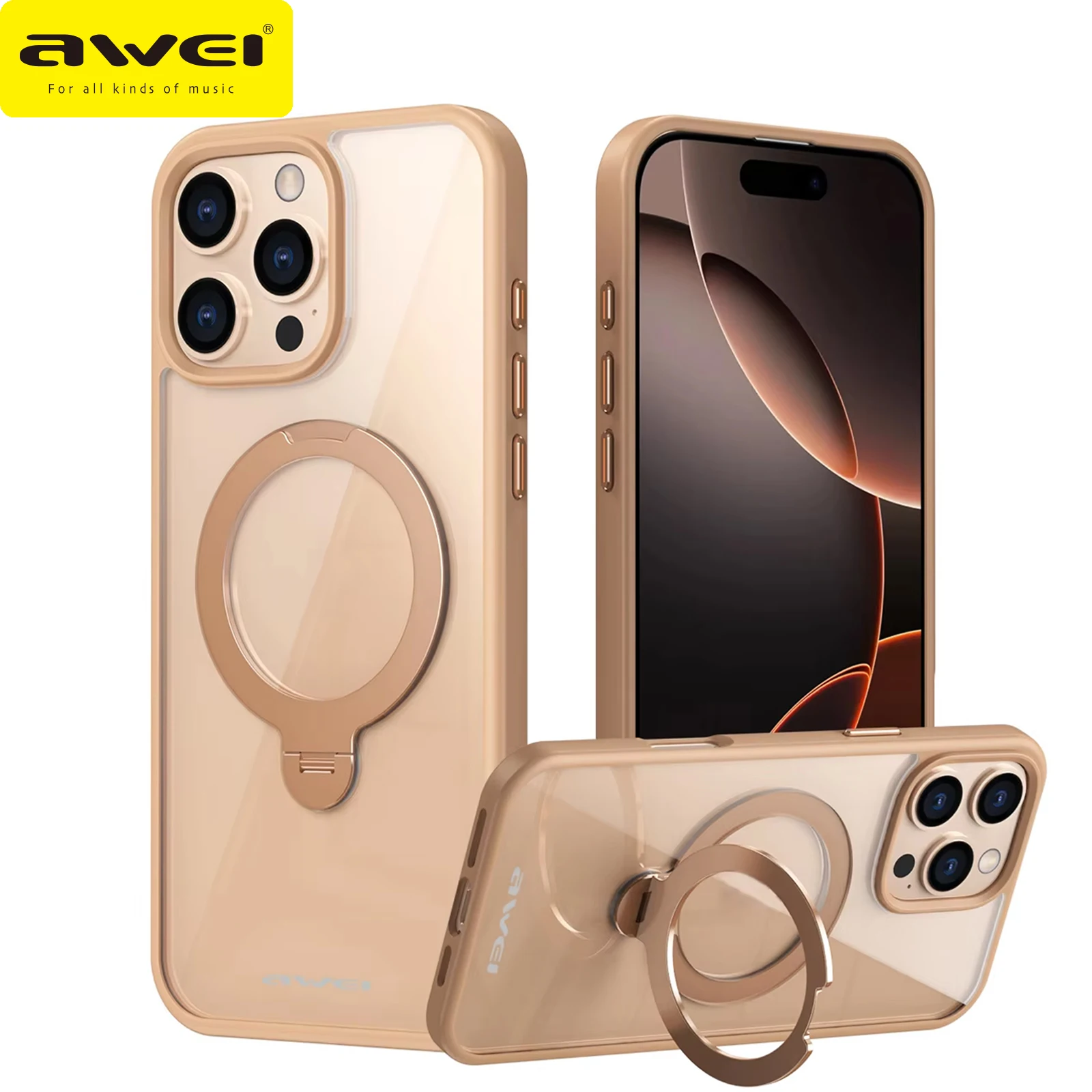 

Awei Clear Magnetic Phone Case For iPhone 15 16 Pro Max Plus Rotating Folding Stand Swivel Holder TPU Bumper Acrylic Back Cover