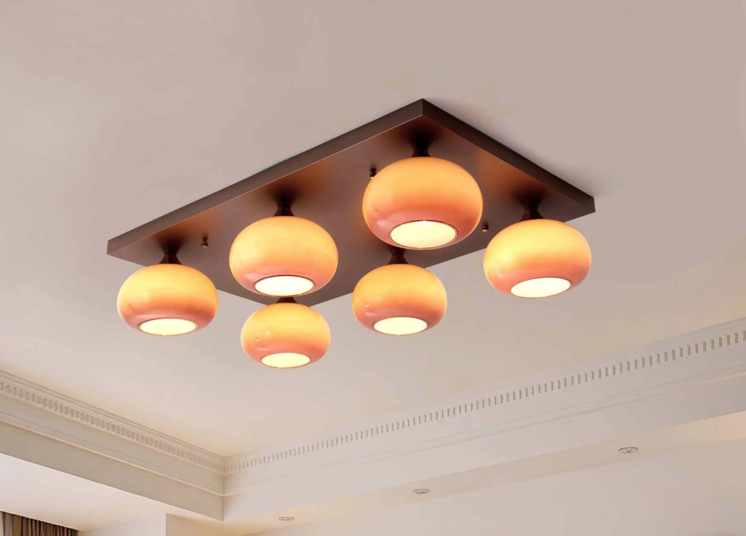Chinese modern living room ceiling light retro caramel color persimmon glass hall eye protection ceiling