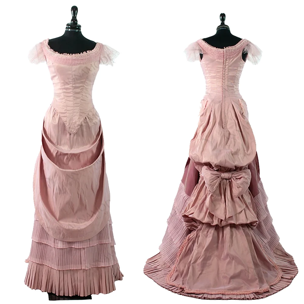 

1880s Women's Victorian Medieval Bustle Pink Dress Ball Gown Vintage Costume Southern Belle Fancy Dress