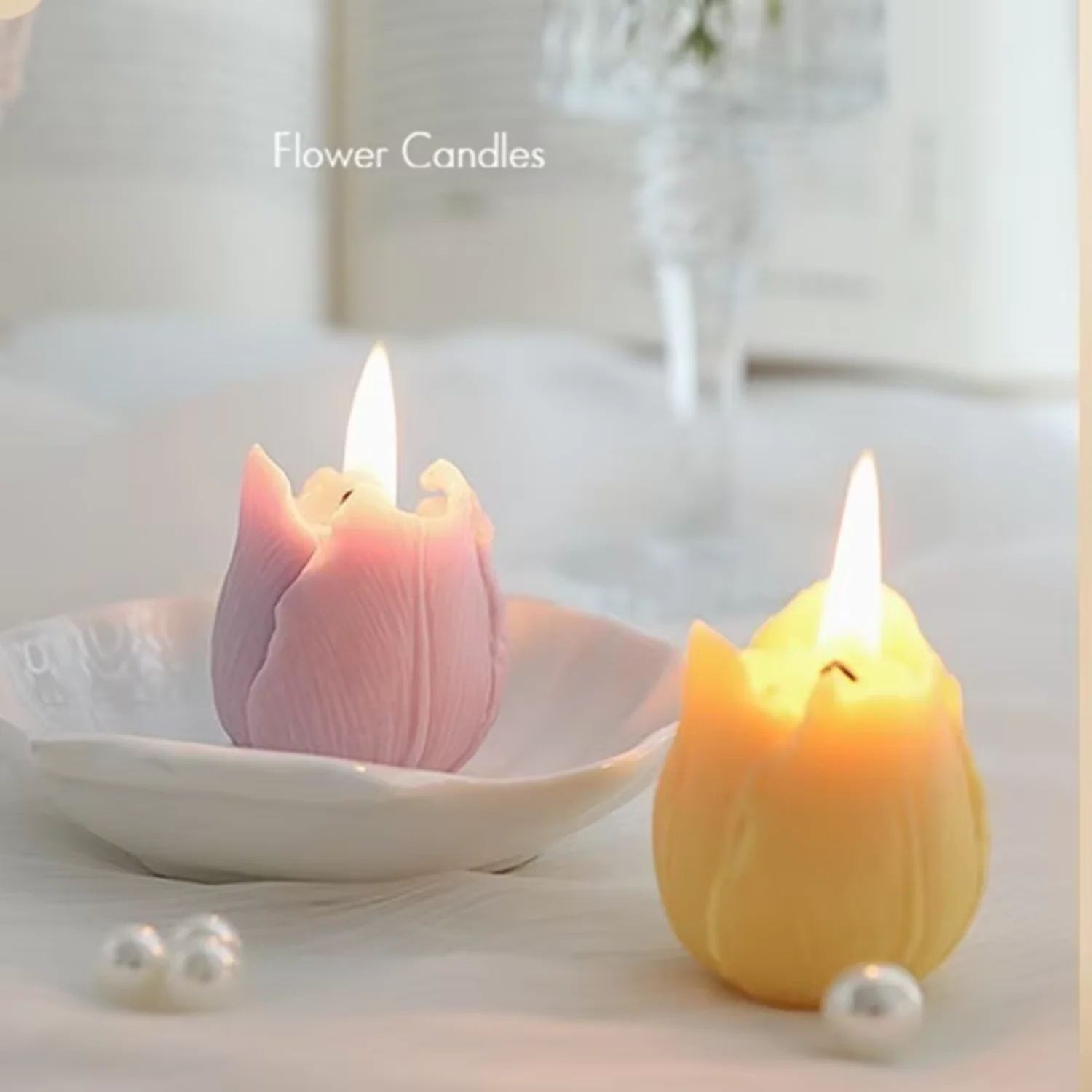 Tulip Shaped Scented Candle Decor - Paraffin Soy Wax - Floral Fragrance