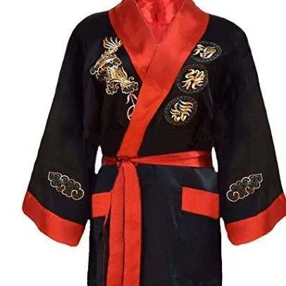 Peignoir Kimono brodé à deux côtés pour hommes, robe Dragon traditionnelle, vêtements de nuit pour la maison