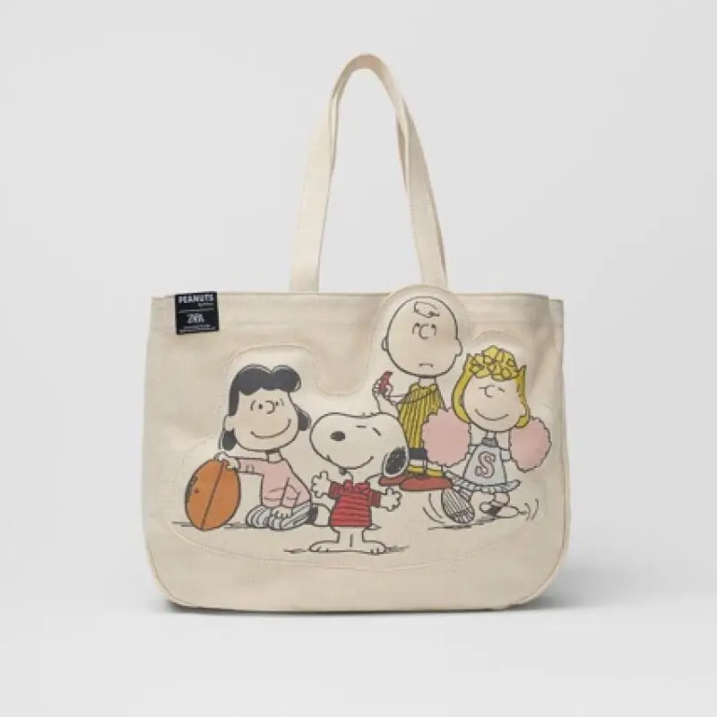 Cute Snoopy Printed Canvas Shopping Bag Ladies Handbag Reusable Eco Friendly Tote Bag Portable Purse for Outdoor and Daily Use