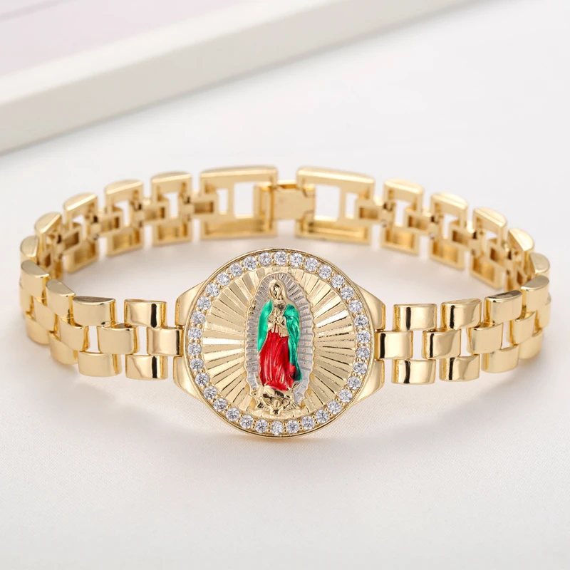 Sally\'s Paradise Fashion Jewelry Religious Virgin Mary Watch Shape Copper Zircon Chain Bracelet L3010