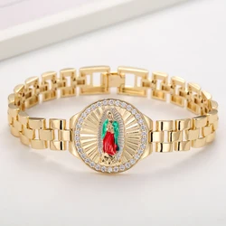 Sally's Paradise Fashion Jewelry Religious Virgin Mary Watch Shape Copper Zircon Chain Bracelet L3010