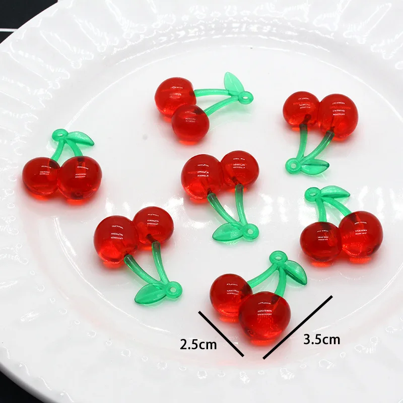 100Pcs Wholesale Acrylic Red Cherry Charms Fashion Fruit Earrings Pendants for Necklace Keychain Accessory DIY Jewelry Making