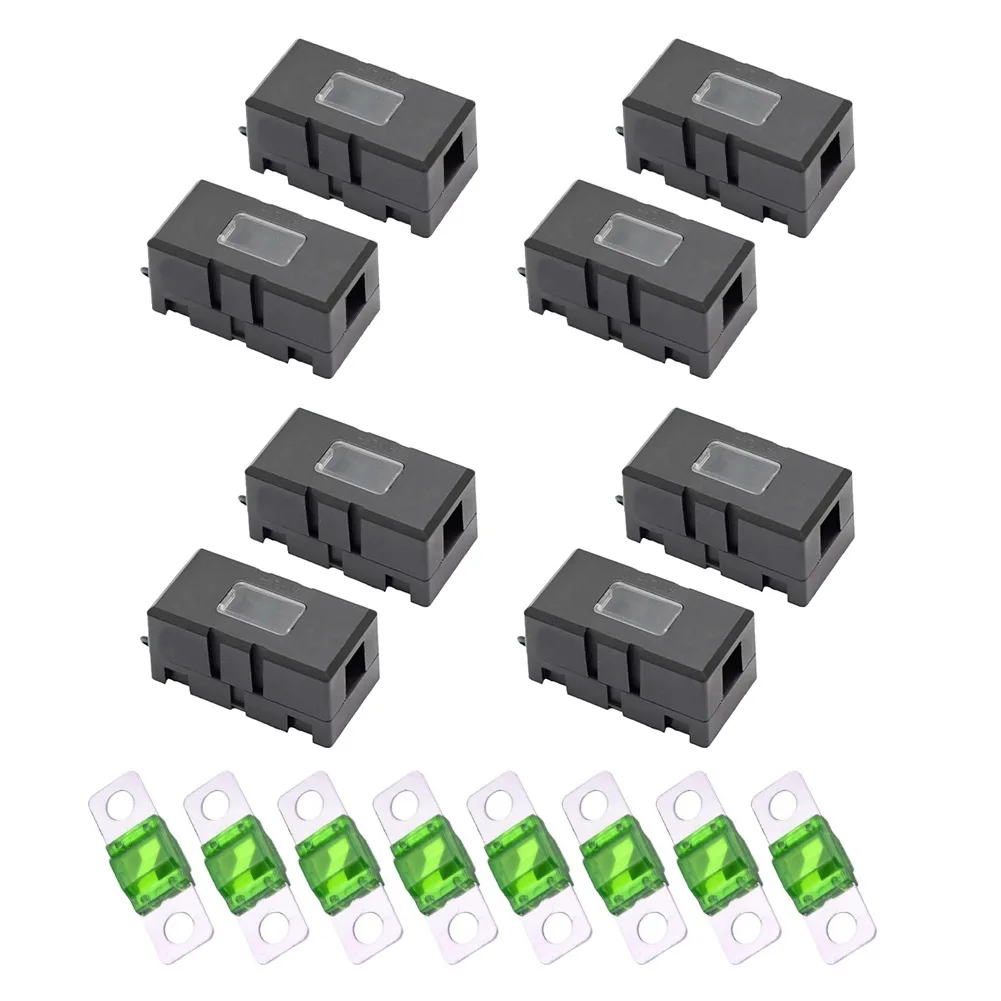 8 Piece Fuse Holder Set for Cars Trucks 30A 40A 50A 60A 80A 125A with Protective Cover and Visual Inspection Window