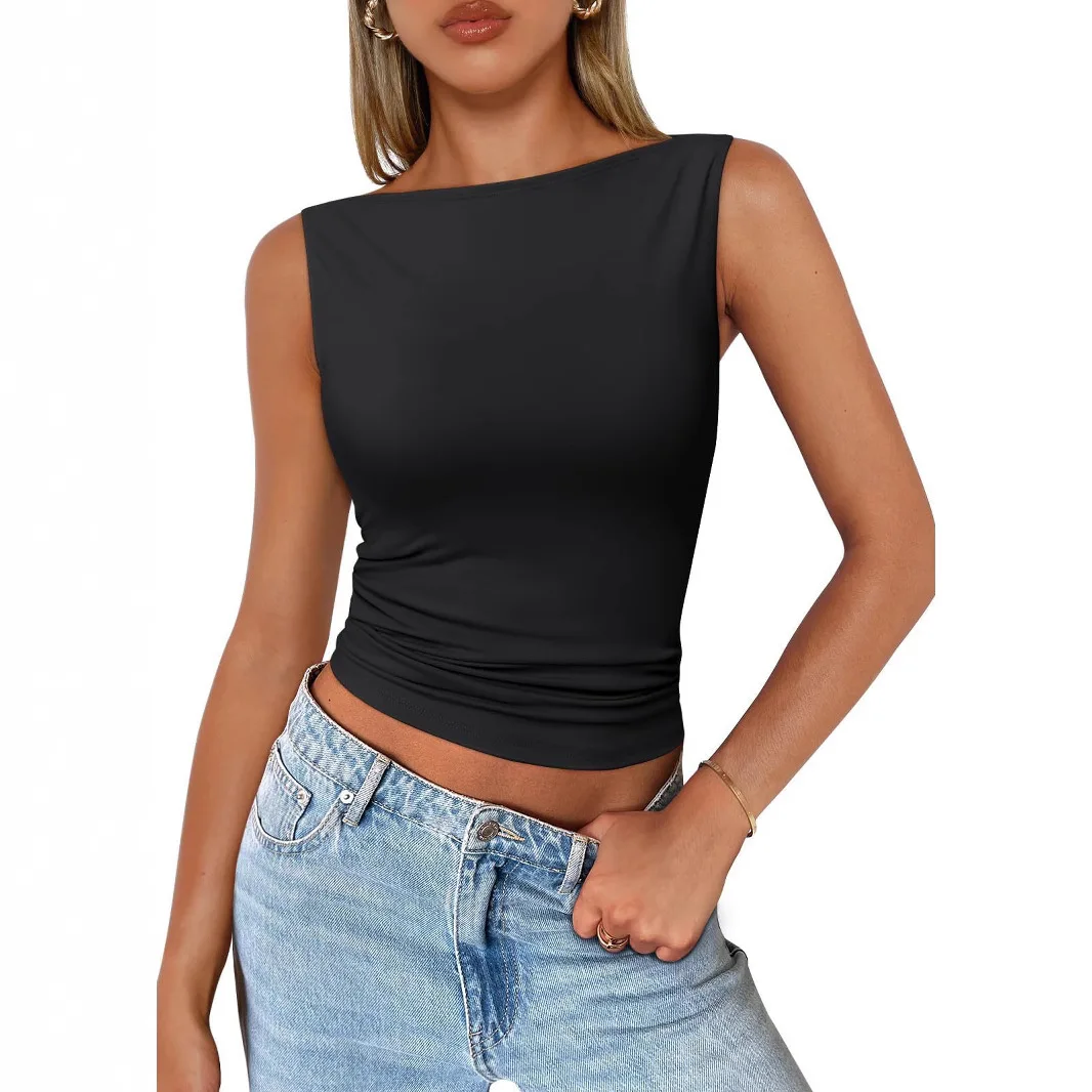 2026 Neues Ärmelloses Damen-Top Frühling/Sommer Mode Figurbetonte Cropped Pullover Y2K Elegante Damenmode – Detail 3