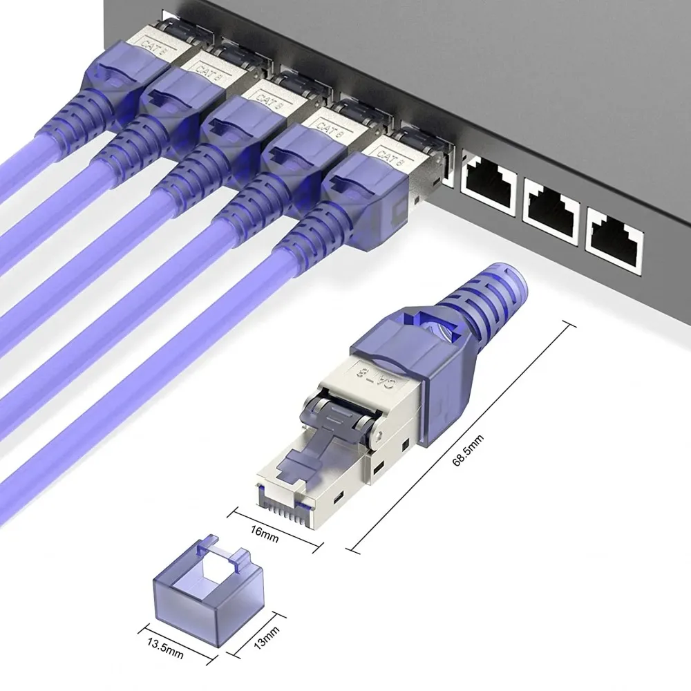 Shielded RJ45 Connector Reusable Toolless Termination Plug CAT8 CAT7 CAT6A 10Gbps STP Ethernet Cable Modular Plug Adapter