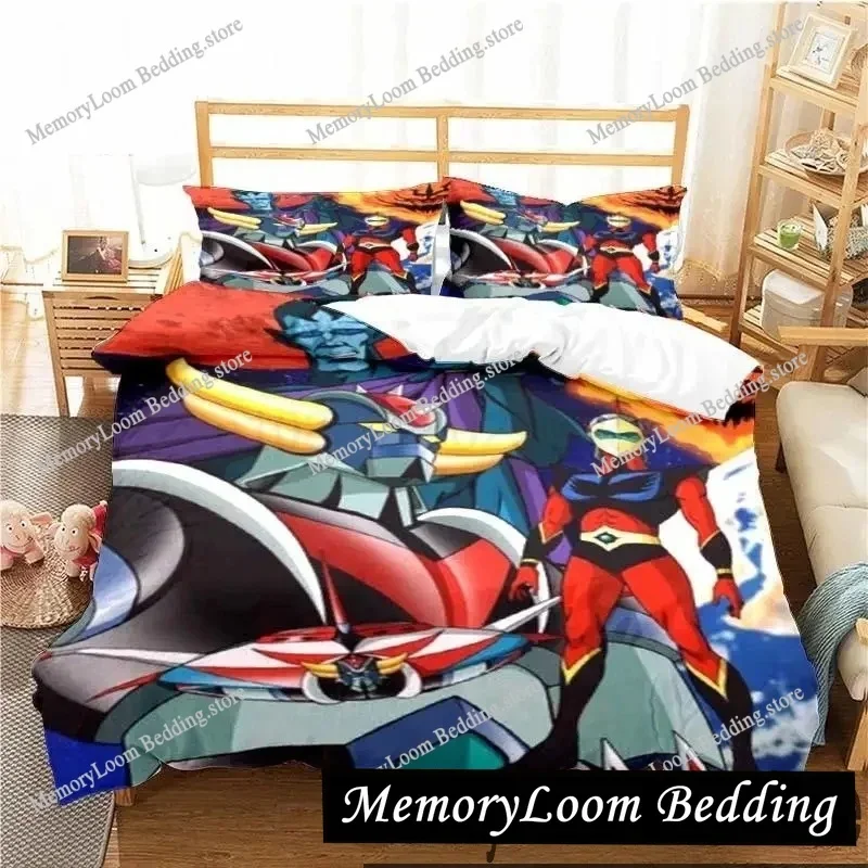 Anime Series Popular Goldorak Grendizer UFO Robot Bedding Set Full/Queen Size Duvet Cover Pillowcase Kids Bedroom Decor Soft Set