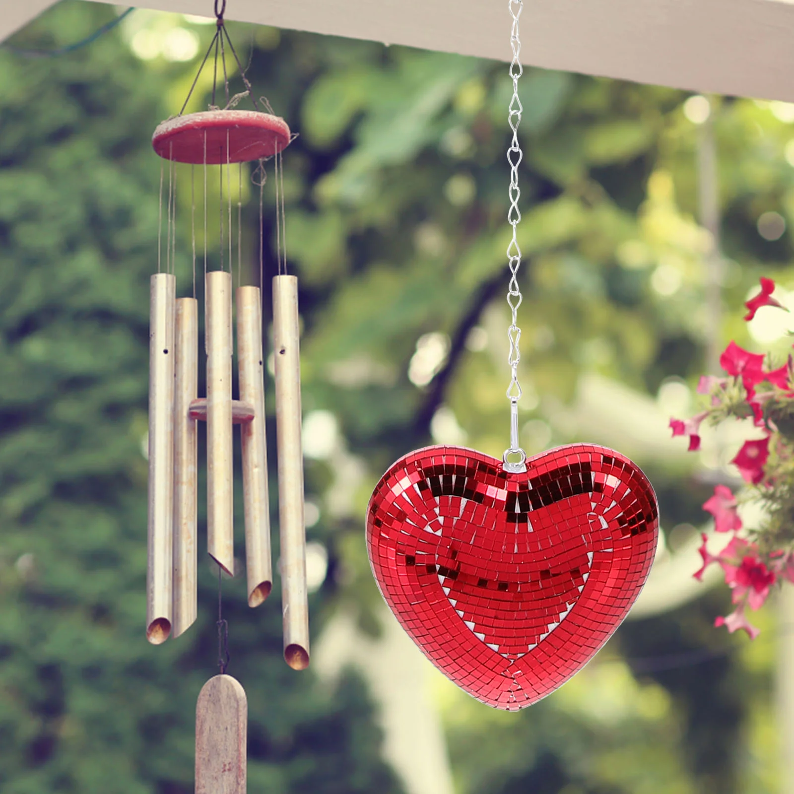 Valentine's Day Pendant Decorations Hanging Wedding Heart Shaped Disco Balls Red Light Reflective The Chain