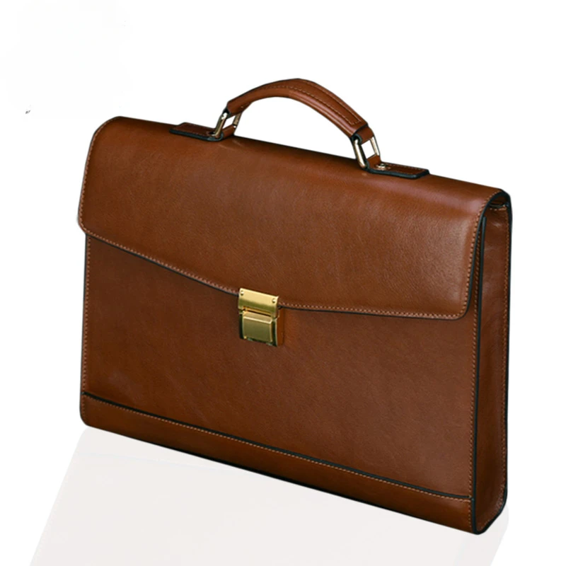 Briefcase Cowhide Two-Color Men's Large Capacity British Portable Men's Casual Retro Business Lightweight Package Cover Type 1Pc