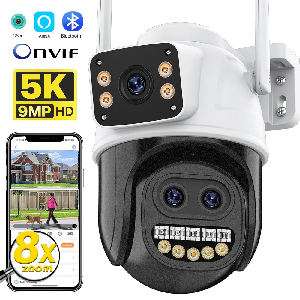 

IP-камера 12 Мп, 6K, HD, PTZ, Wi-Fi, 8-кратный зум, двойной экран