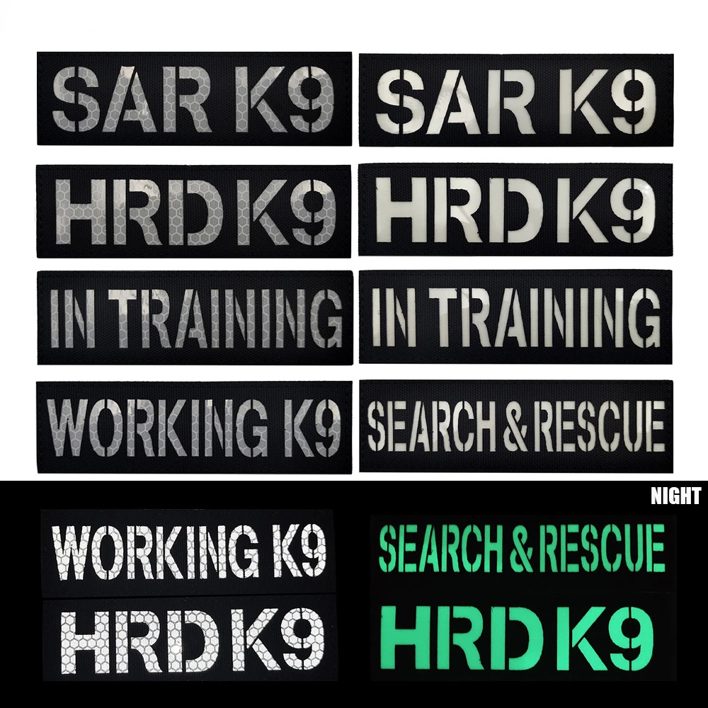 WORKING K9 service dog harness patch reflective luminous magic patches badge outdoor bag with  IN TRAINING HRDK9 SEARCH