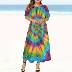 2024 New Design Sukienki damskie Tie Dye Print Eleganckie i piękne sukienki midi Plus Size Kobieca sukienka z krótkim rękawem Lato